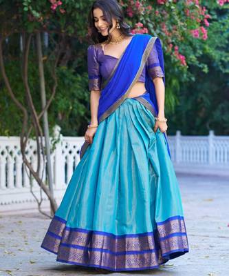 sky blue silk blend woven traditional lehenga choli 1