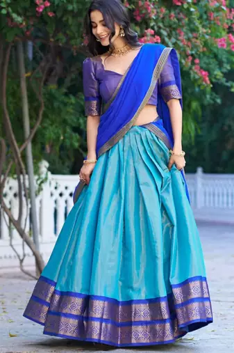 sky blue silk blend woven traditional lehenga choli