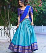 sky blue silk blend woven traditional lehenga choli