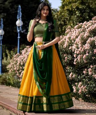 yellow silk blend woven traditional lehenga choli 1