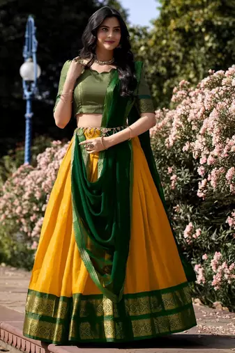 yellow silk blend woven traditional lehenga choli