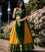 yellow silk blend woven traditional lehenga choli