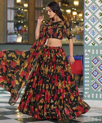 black crepe printed traditional lehenga choli 2