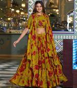 mustard crepe printed traditional lehenga choli