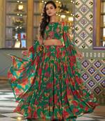 green crepe printed traditional lehenga choli