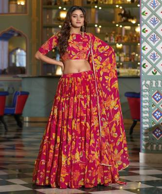 pink crepe printed traditional lehenga choli 1