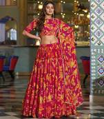 pink crepe printed traditional lehenga choli