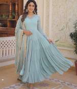 Sky georgette readymade anarkali suit with embroidery work