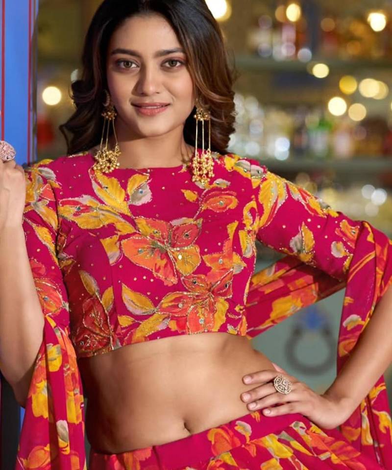 pink crepe printed traditional lehenga choli