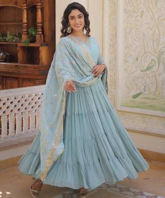 Sky georgette readymade anarkali suit with embroidery work 3