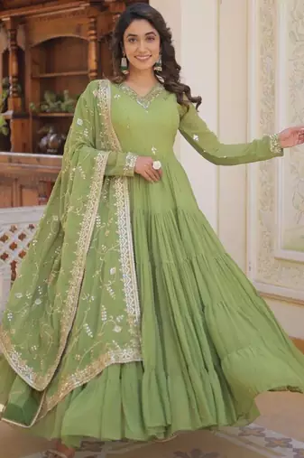 Pista georgette readymade anarkali suit with embroidery work