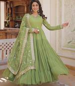 Pista georgette readymade anarkali suit with embroidery work
