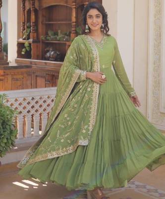 Pista georgette readymade anarkali suit with embroidery work 3
