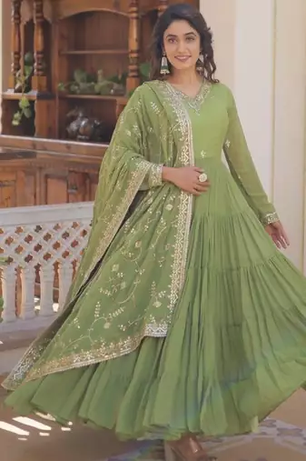 Pista georgette readymade anarkali suit with embroidery work