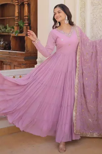 Lavender georgette readymade anarkali suit with embroidery work