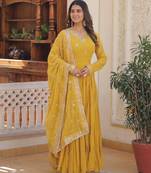 Yellow georgette readymade anarkali suit with embroidery work