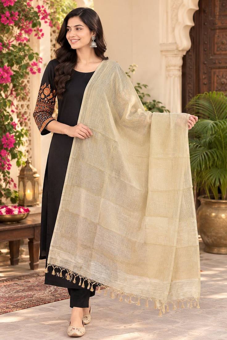 Beige chanderi silk women duppta