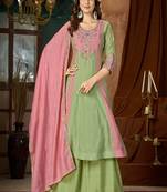Embroidered chanderi anarkali kurta with pant & dupatta set for women