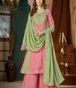Embroidered chanderi anarkali kurta with pant & dupatta set for women