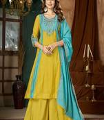 Embroidered chanderi anarkali kurta with pant & dupatta set for women