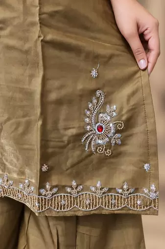Embroidered silk kurta with pant & dupatta set for women
