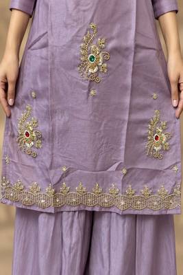 Embroidered silk kurta with pant & dupatta set for women 3