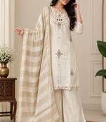 Embroidered silk kurta with pant & dupatta set for women