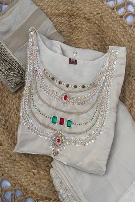 Embroidered silk kurta with pant & dupatta set for women 4