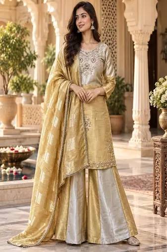Embroidered viscose anarkali kurta with pant & dupatta set for women