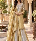 Embroidered viscose anarkali kurta with pant & dupatta set for women