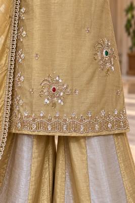 Embroidered viscose anarkali kurta with pant & dupatta set for women 4