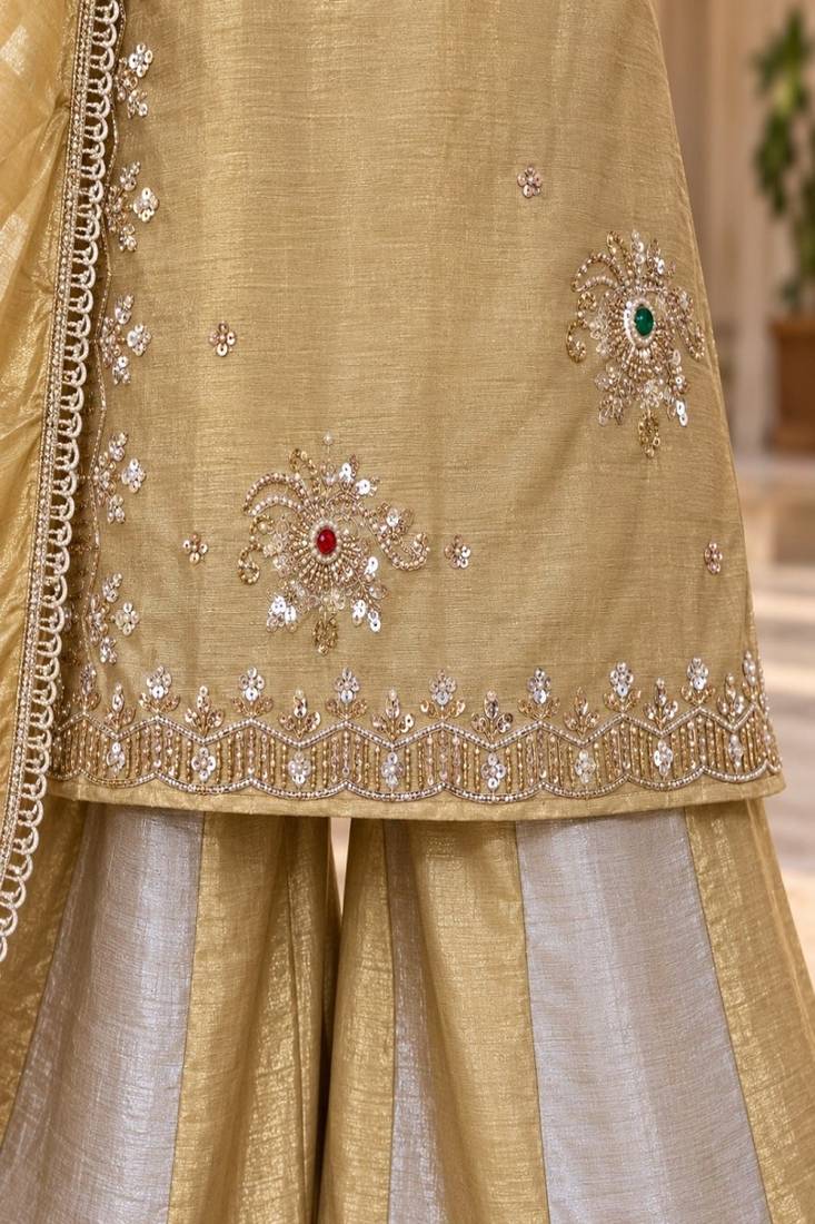 Embroidered viscose anarkali kurta with pant & dupatta set for women
