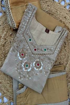 Embroidered viscose anarkali kurta with pant & dupatta set for women 5
