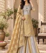 Embroidered viscose anarkali kurta with pant & dupatta set for women