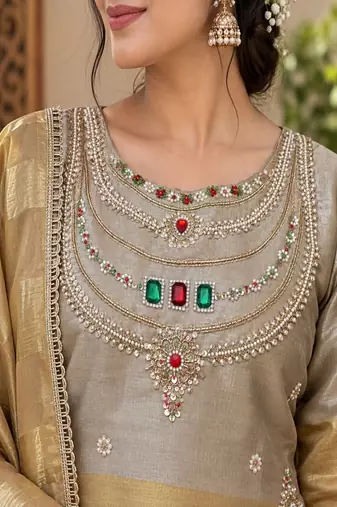 Embroidered viscose anarkali kurta with pant & dupatta set for women