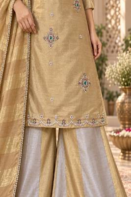 Embroidered viscose anarkali kurta with pant & dupatta set for women 4