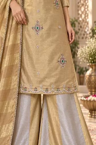 Embroidered viscose anarkali kurta with pant & dupatta set for women