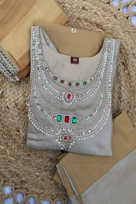 Embroidered viscose anarkali kurta with pant & dupatta set for women 5