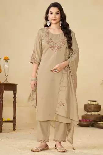 Embroidered cotton kurta with pant & dupatta set for women