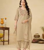 Embroidered cotton kurta with pant & dupatta set for women