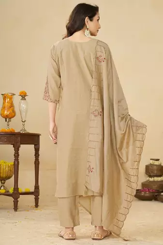 Embroidered cotton kurta with pant & dupatta set for women