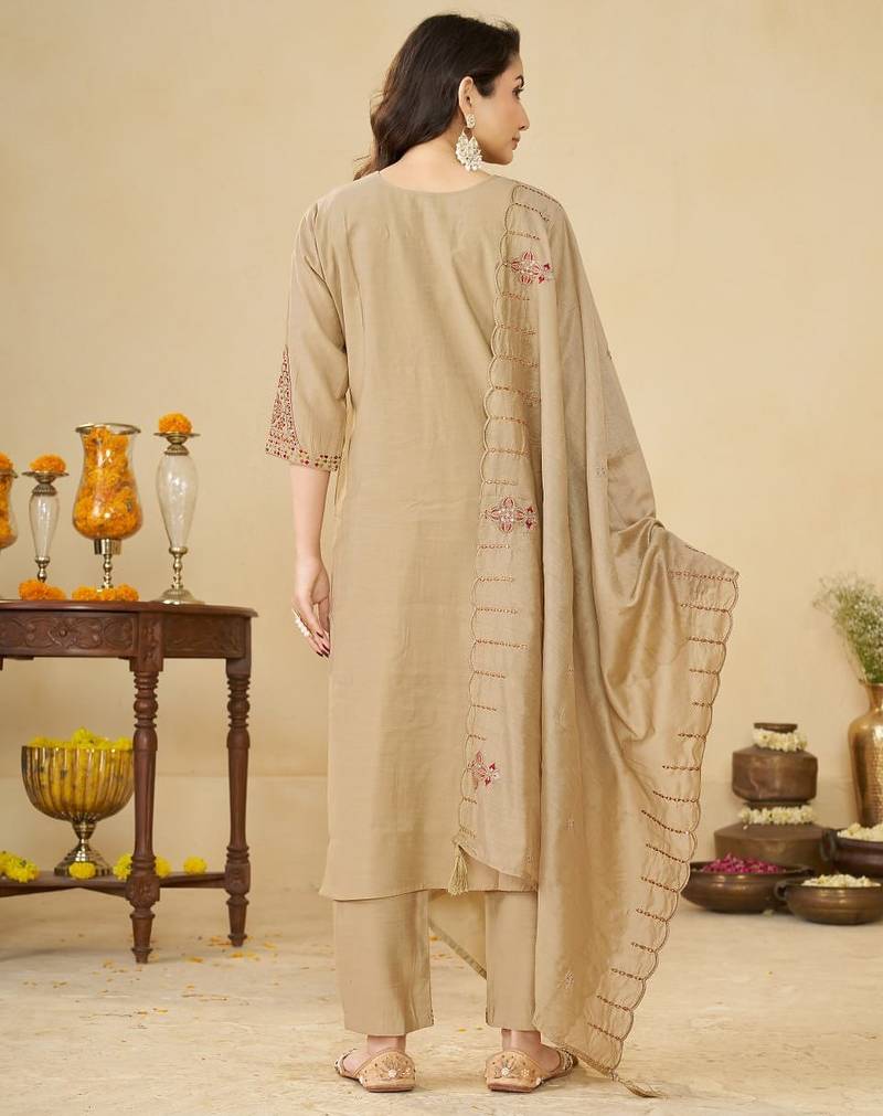 Embroidered cotton kurta with pant & dupatta set for women