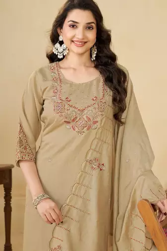 Embroidered cotton kurta with pant & dupatta set for women