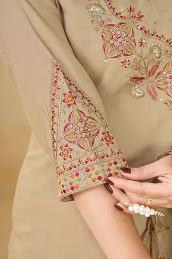 Embroidered cotton kurta with pant & dupatta set for women