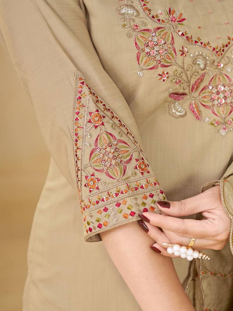 Embroidered cotton kurta with pant & dupatta set for women