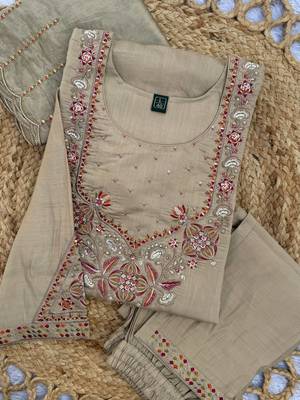 Embroidered cotton kurta with pant & dupatta set for women 5
