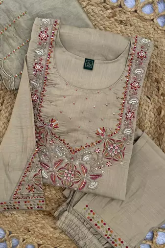 Embroidered cotton kurta with pant & dupatta set for women