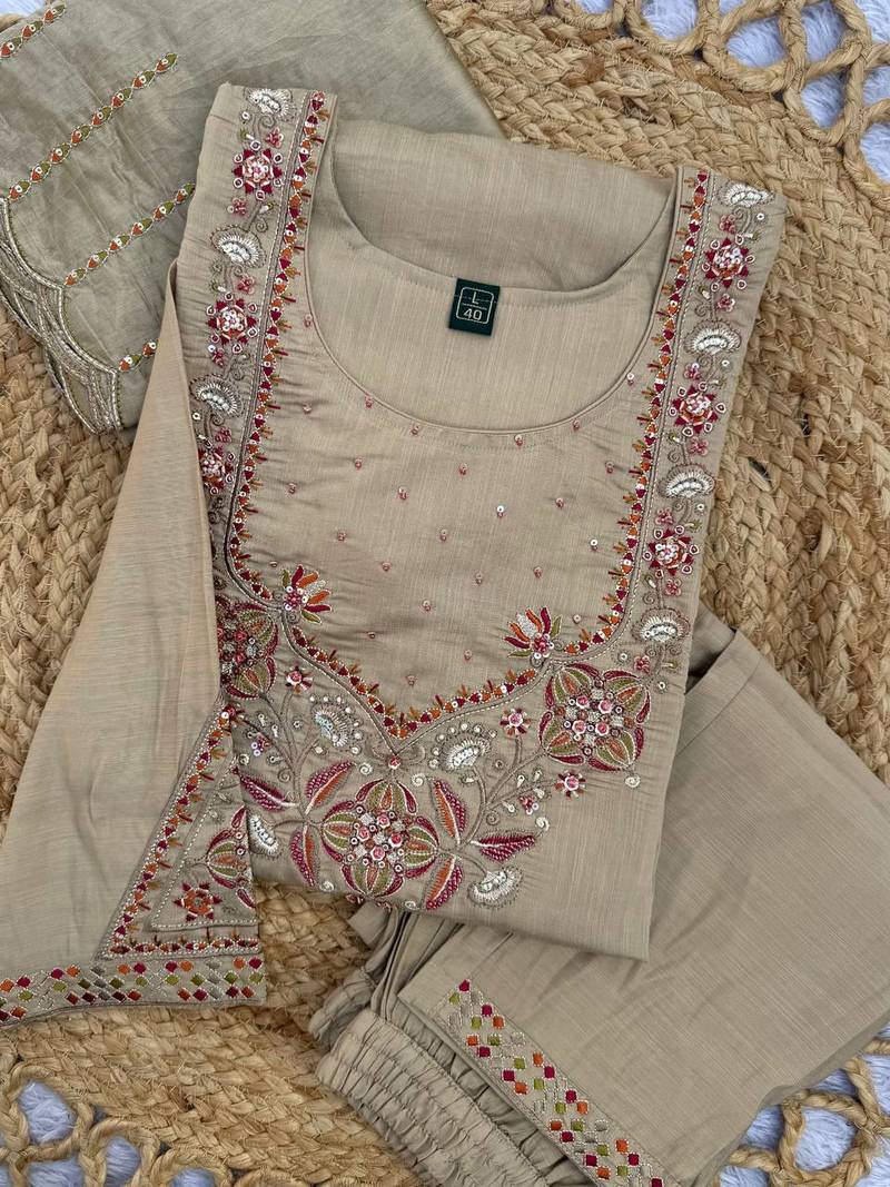 Embroidered cotton kurta with pant & dupatta set for women