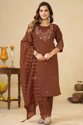 Embroidered cotton kurta with pant & dupatta set for women