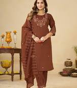 Embroidered cotton kurta with pant & dupatta set for women